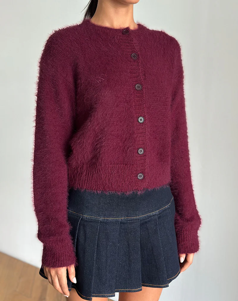 Audrina Cardigan in Fluffy Burgundy - Image 2
