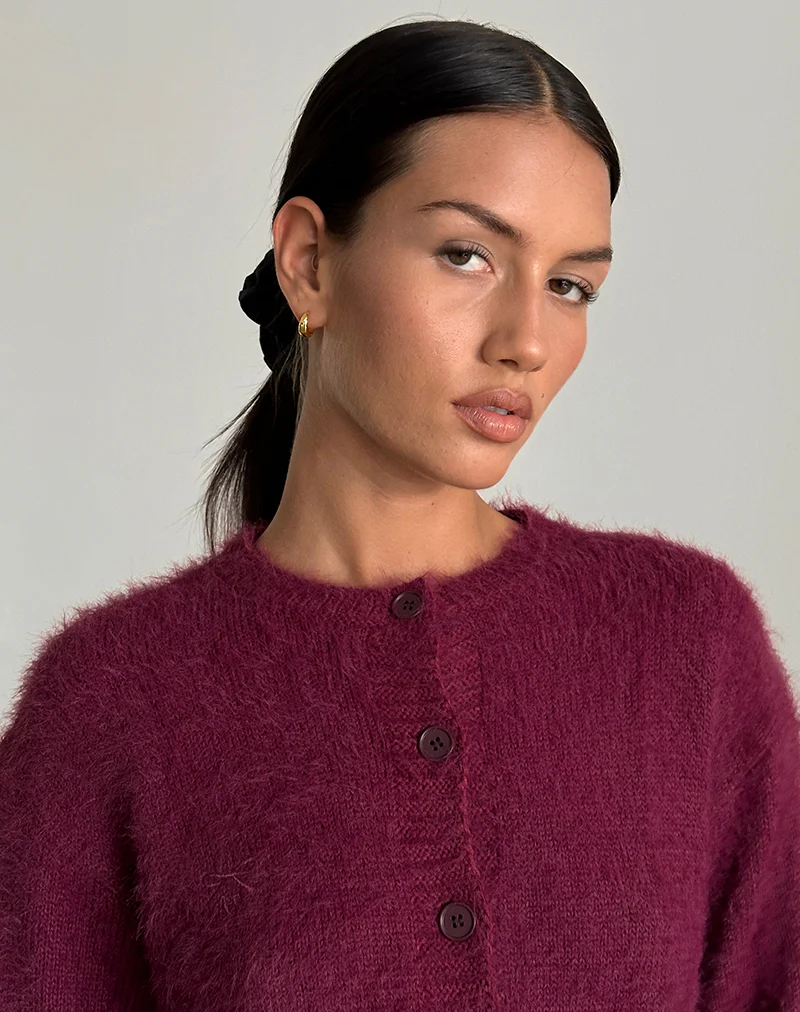 Audrina Cardigan in Fluffy Burgundy - Image 3
