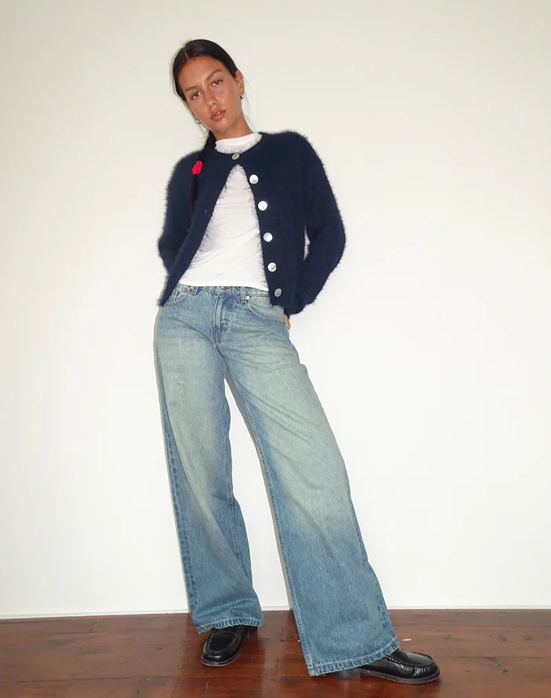 Audrina Cardigan In Fluffy Knit Navy - Image 2