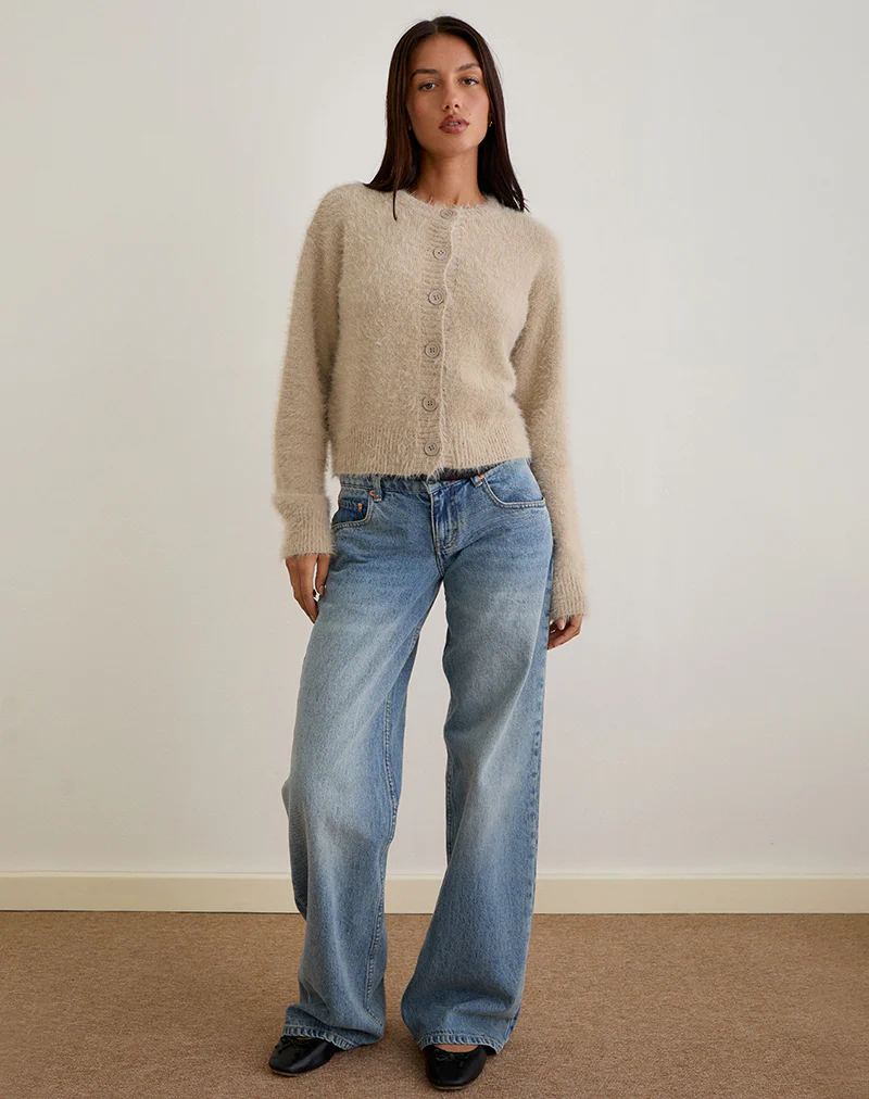 Audrina Cardigan in Fluffy Knit Beige - Image 3