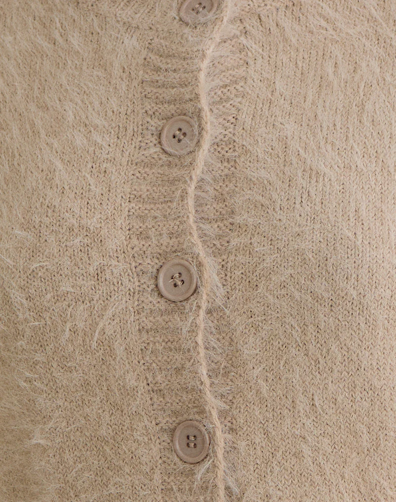 Audrina Cardigan in Fluffy Knit Beige - Image 6