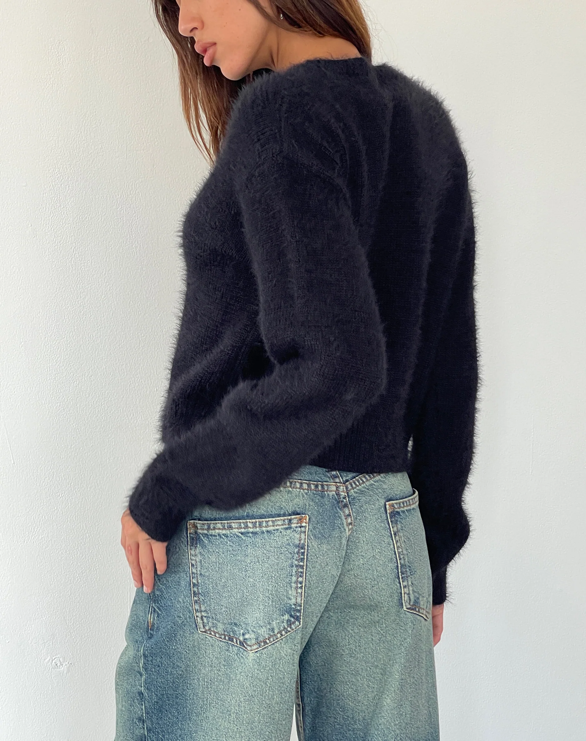 Audrina Cardigan in Fluffy Knit Black - Image 2