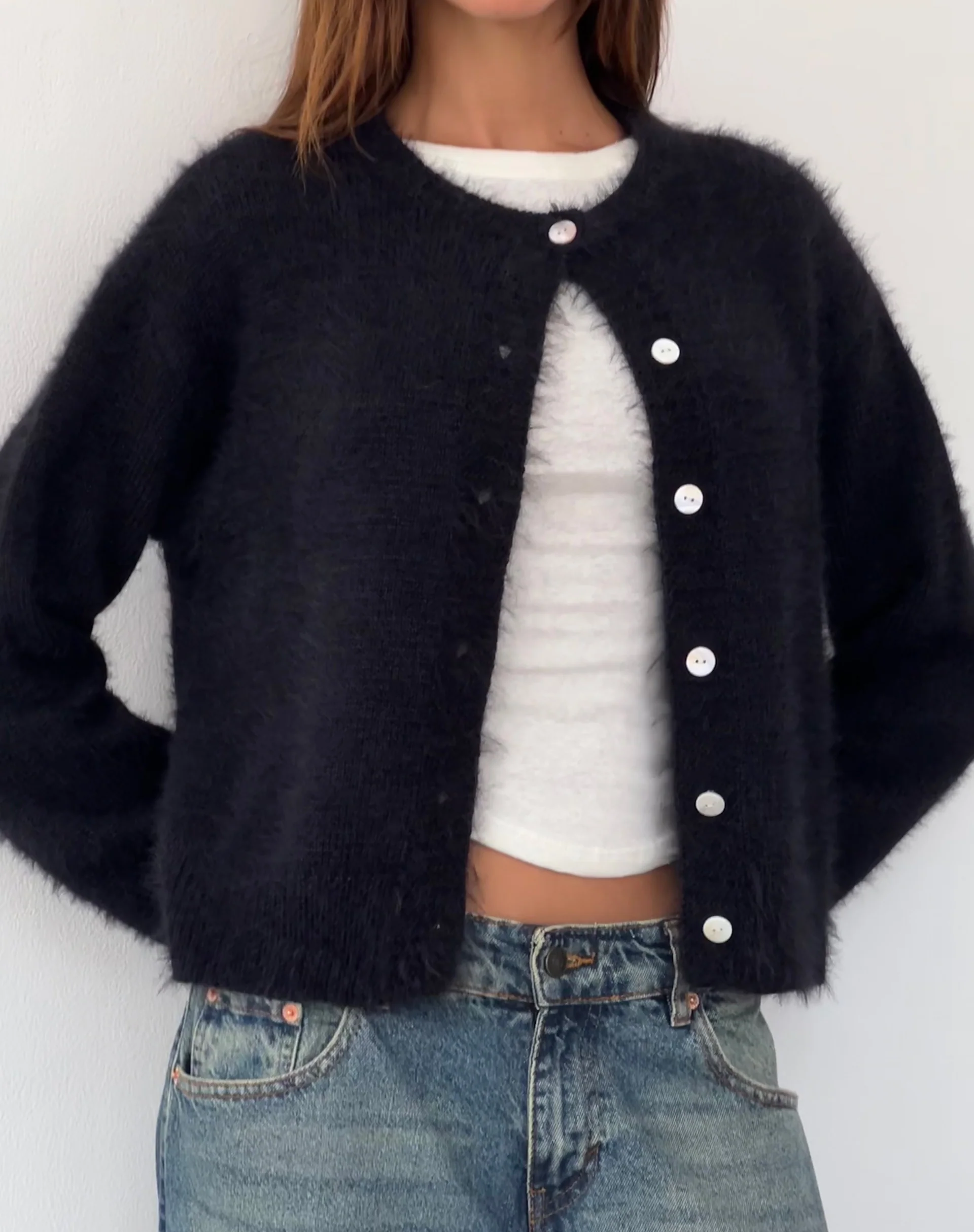 Audrina Cardigan in Fluffy Knit Black - Image 3