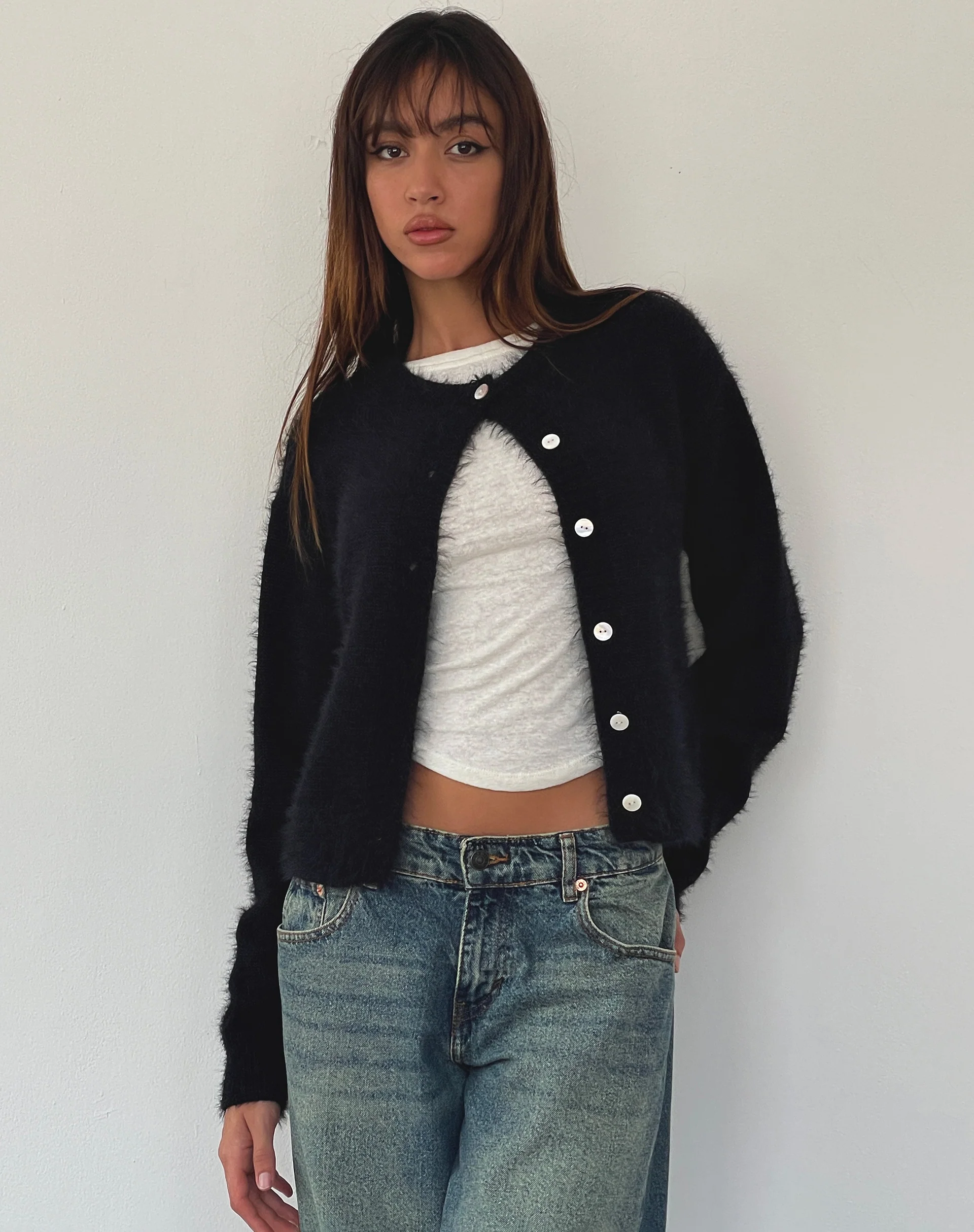 Audrina Cardigan in Fluffy Knit Black - Image 5