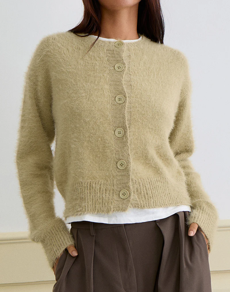 Audrina Cardigan in Fluffy Knit Sage - Image 2
