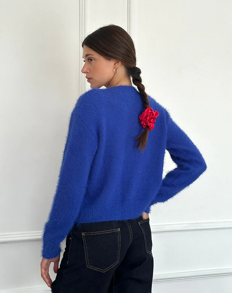 Audrina Cardigan in Fluffy Cobalt Blue - Image 4