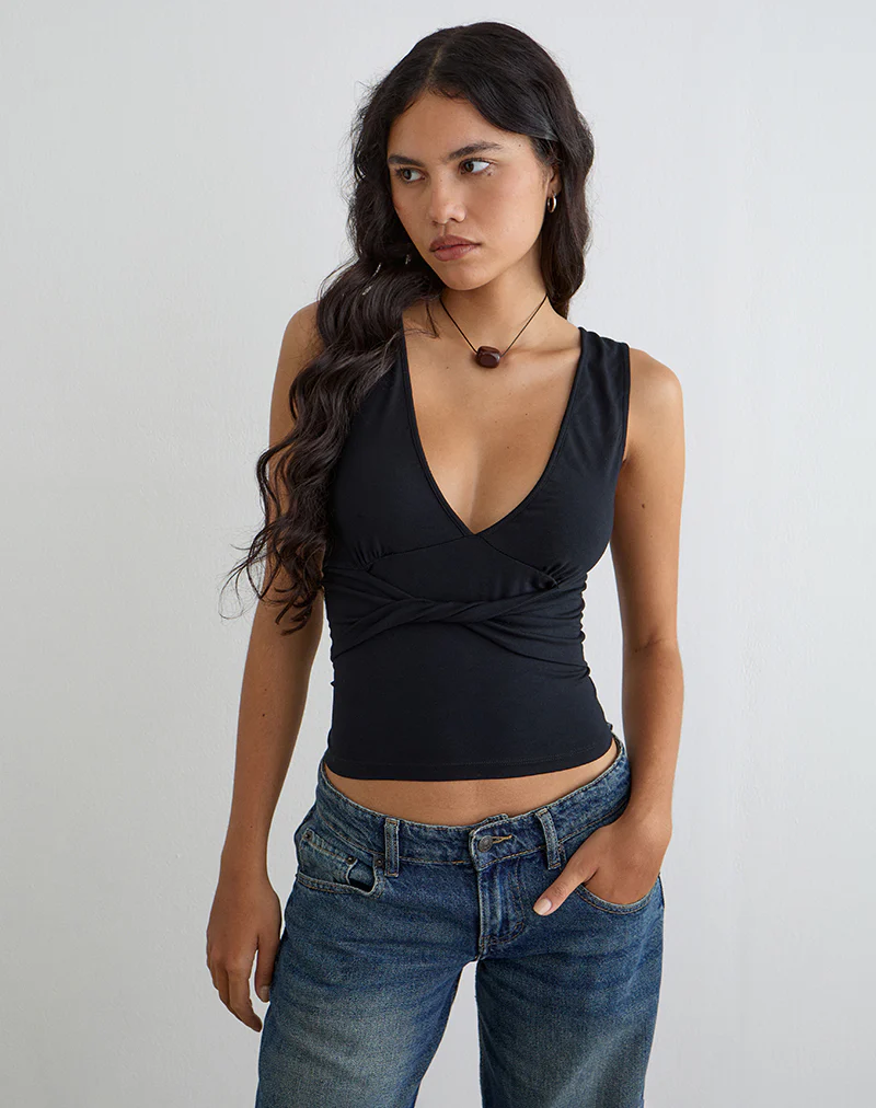 August Tank Top in Rayon Jersey Black - Image 2