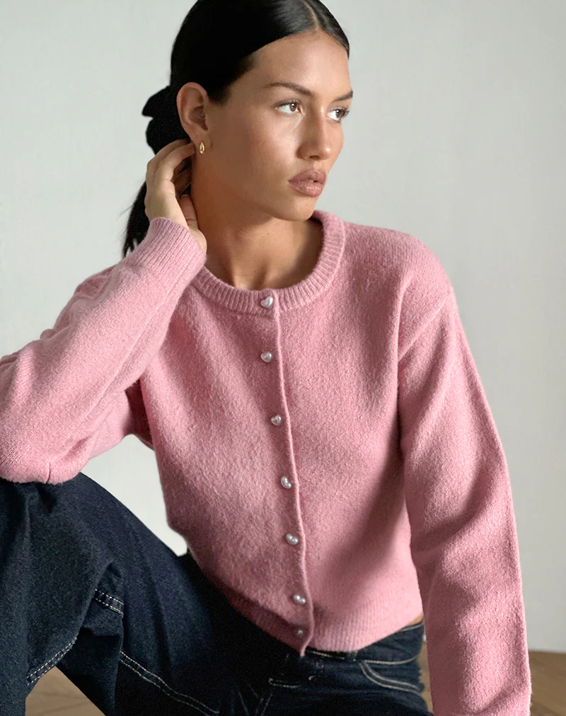 Aura Cardigan in Dusty Pink - Image 2