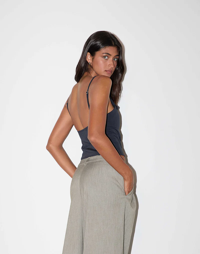 Aurei Scoop Back Top in Tailoring Navy - Image 2