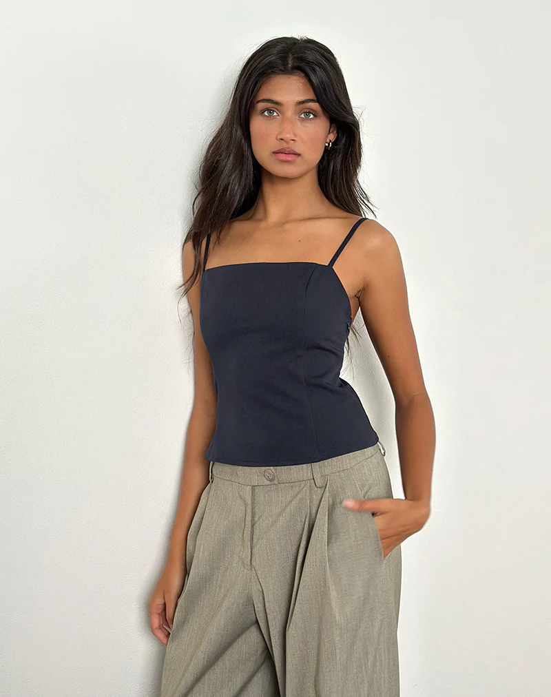 Aurei Scoop Back Top in Tailoring Navy - Image 4
