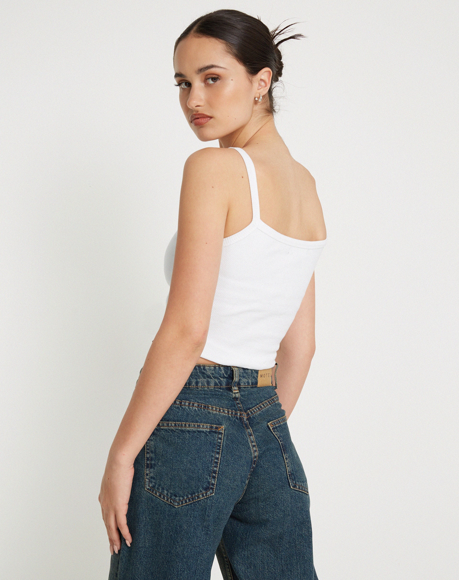 Aus Ribbed Vest Top in White - Image 3