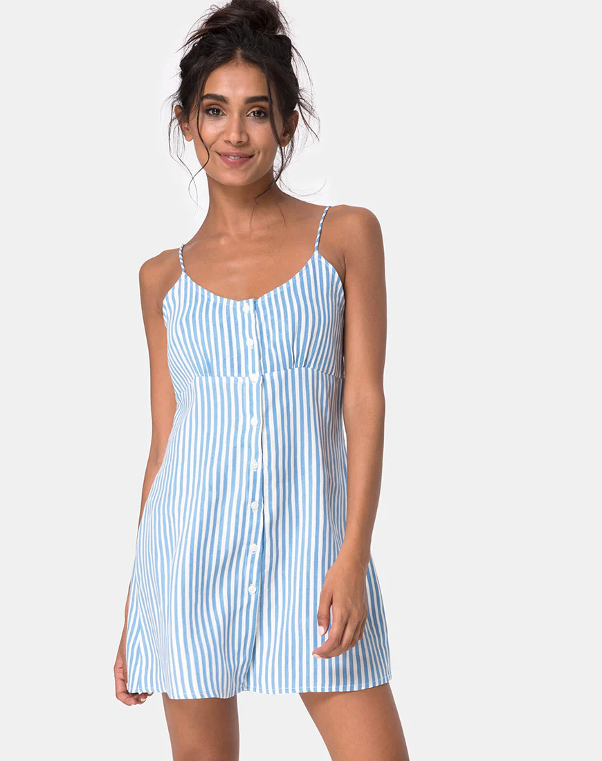 Auvaly Slip Dress in Basic Stripe Blue and White - Image 2