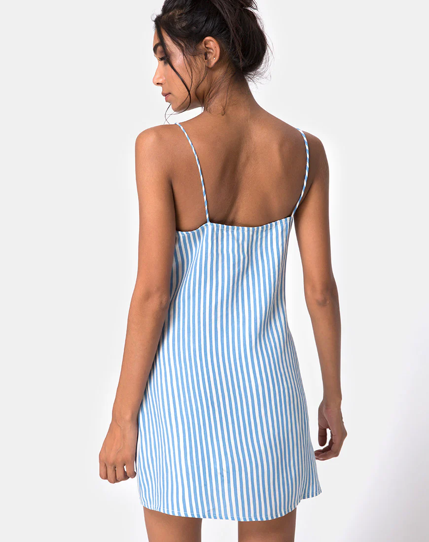 Auvaly Slip Dress in Basic Stripe Blue and White - Image 3