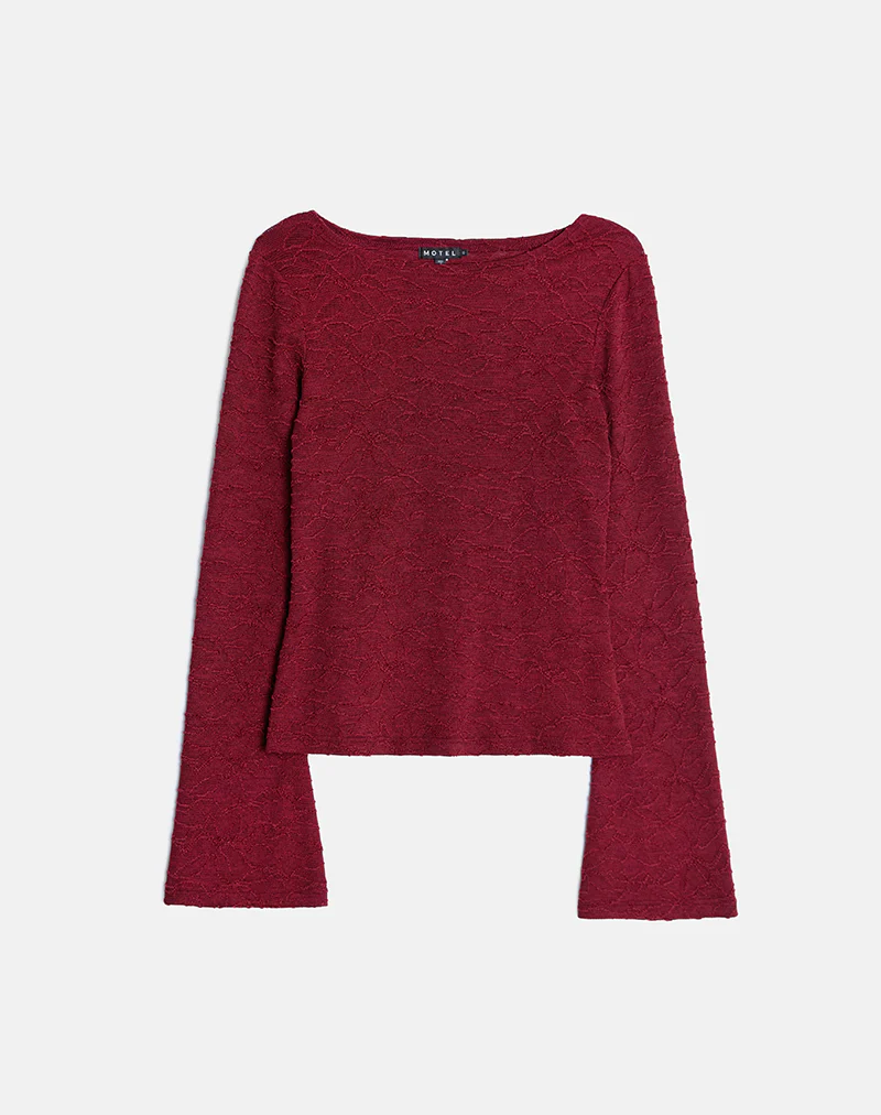 Aven Asymmetric Top in Textured Knit Red - Image 4