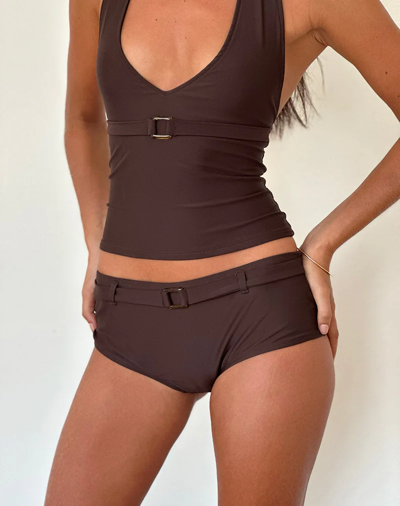Avi Swim Short in Brown with Belt - Image 4