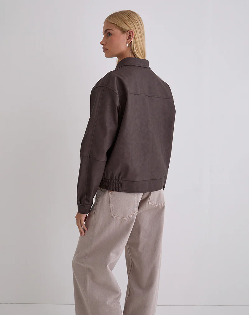 Aviara Jacket In PU Dark Brown - Image 5