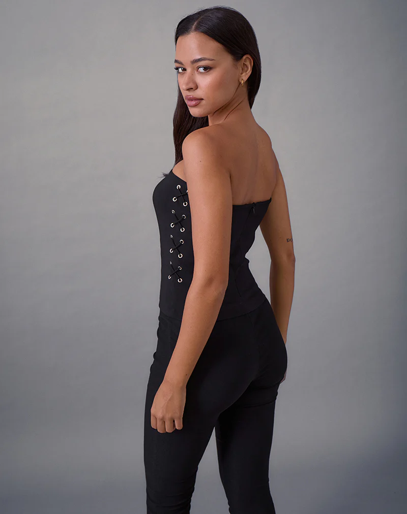 Avira Lace Up Bandeau Top in Tailoring Black - Image 5