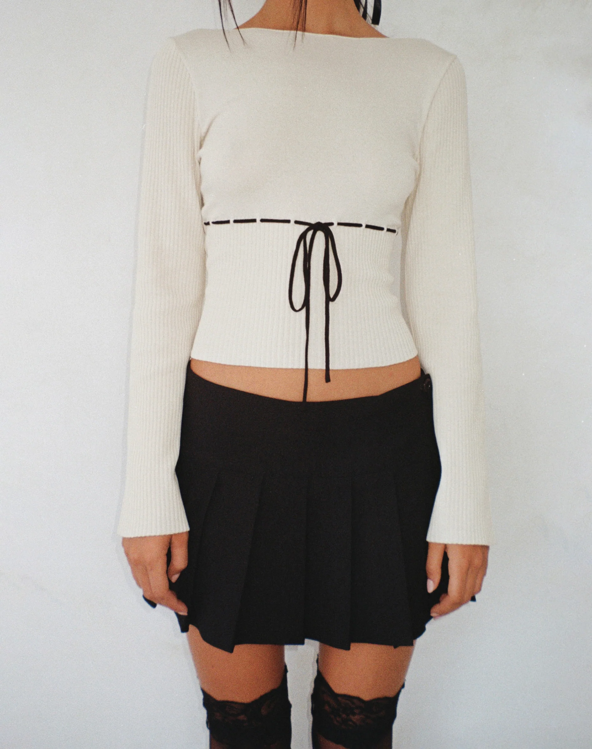 Awdella Knitted Long Sleeve Top in Beige - Image 3