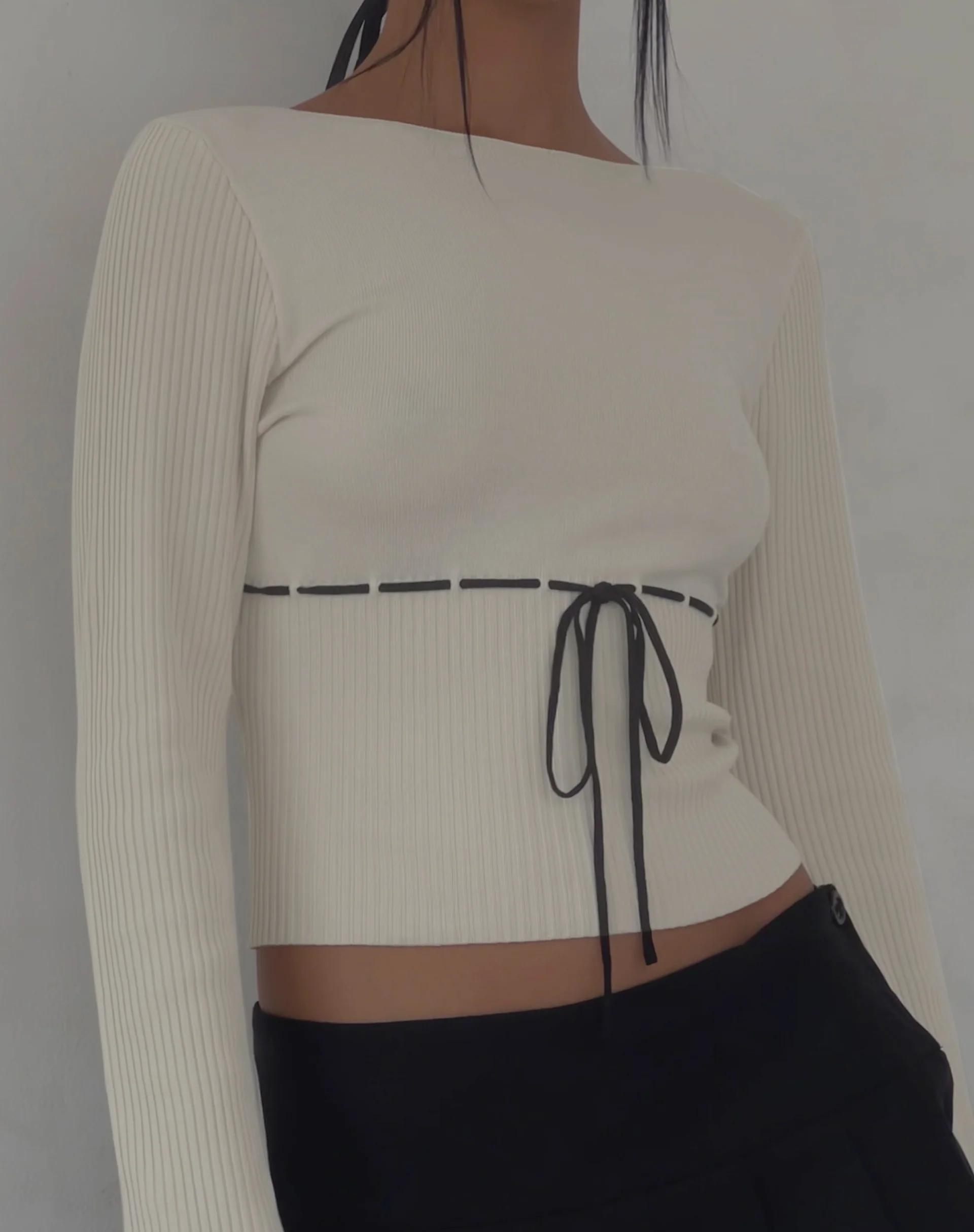 Awdella Knitted Long Sleeve Top in Beige - Image 4