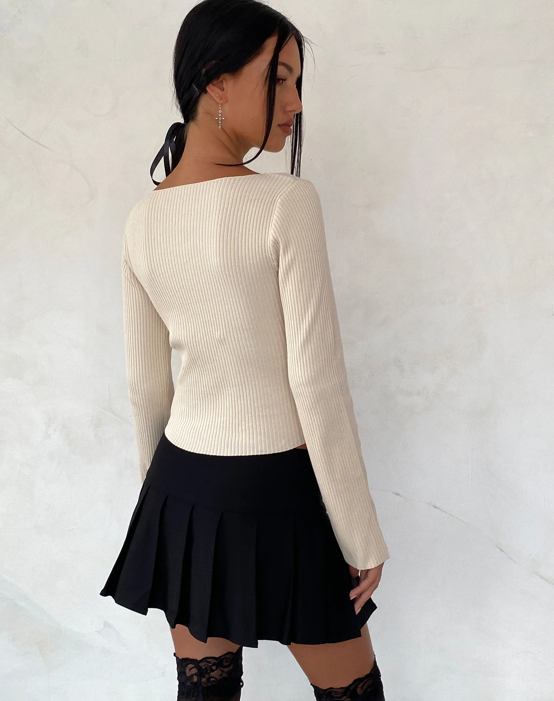 Awdella Knitted Long Sleeve Top in Beige - Image 5