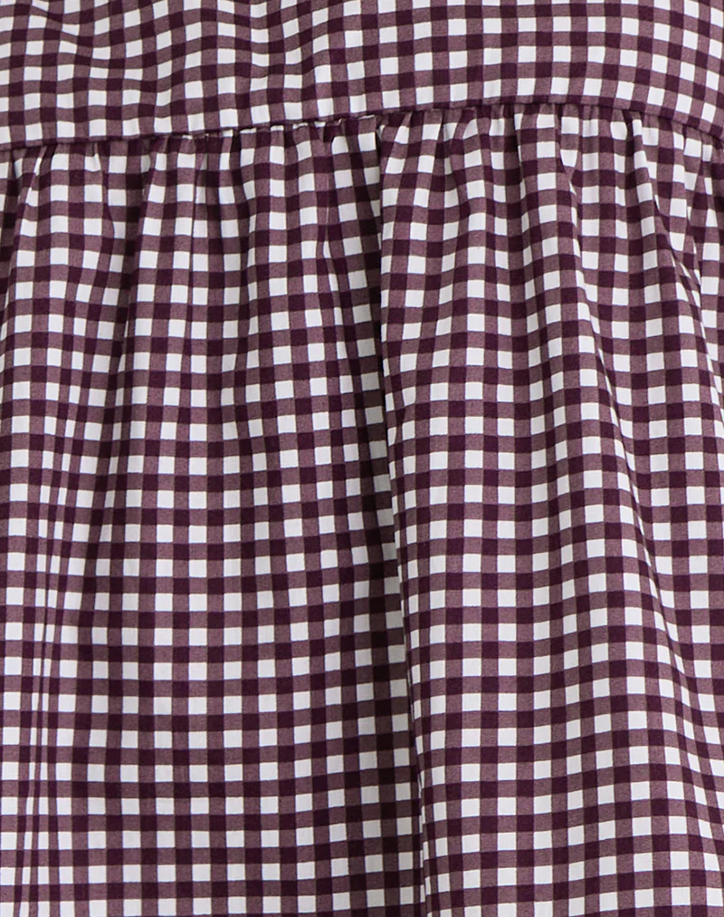 Axoni Square Neck Blouse in Mini Gingham Wine - Image 7