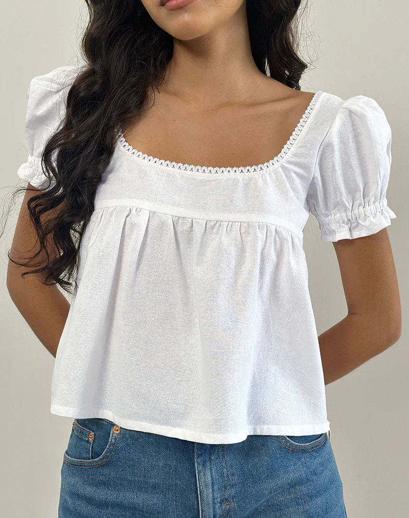 Axoni Square Neck Blouse in Linen White - Image 2