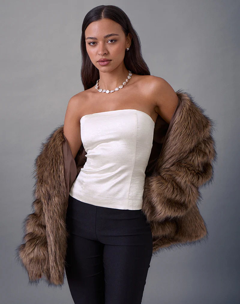Ayaka Lace Up Corset Top in Satin Jacquard Ivory - Image 3
