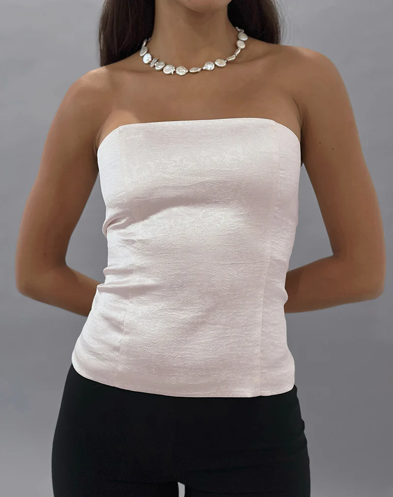 Ayaka Lace Up Corset Top in Satin Jacquard Ivory - Image 4