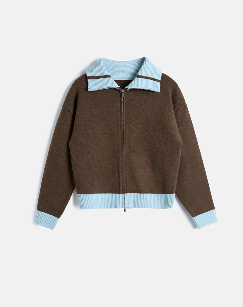 Ayamu Zip Jumper in Knit Brown - Image 2