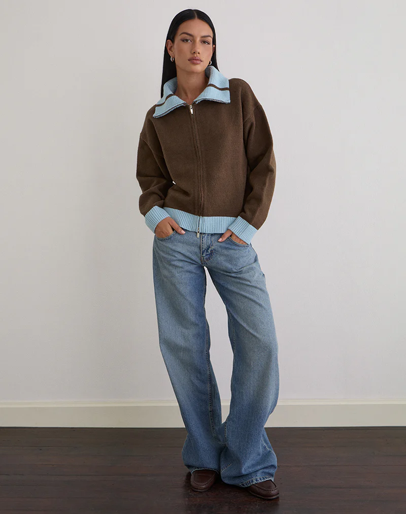 Ayamu Zip Jumper in Knit Brown - Image 4