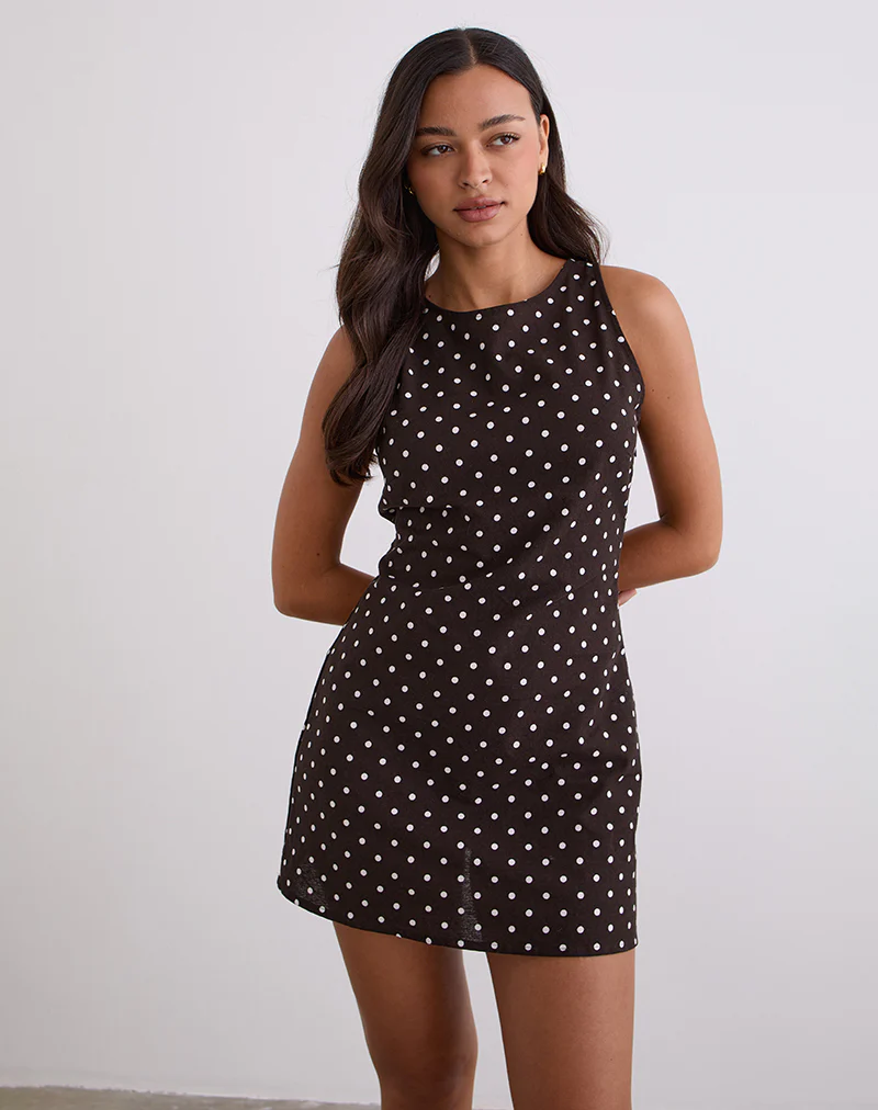 Ayana Open Back Mini Dress in Medium Polka Brown - Image 4