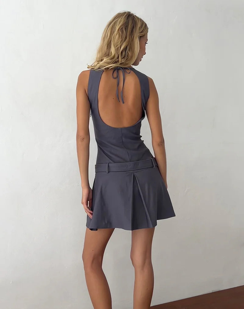 Ayasha Backless Mini Dress in Tailoring Grey - Image 2