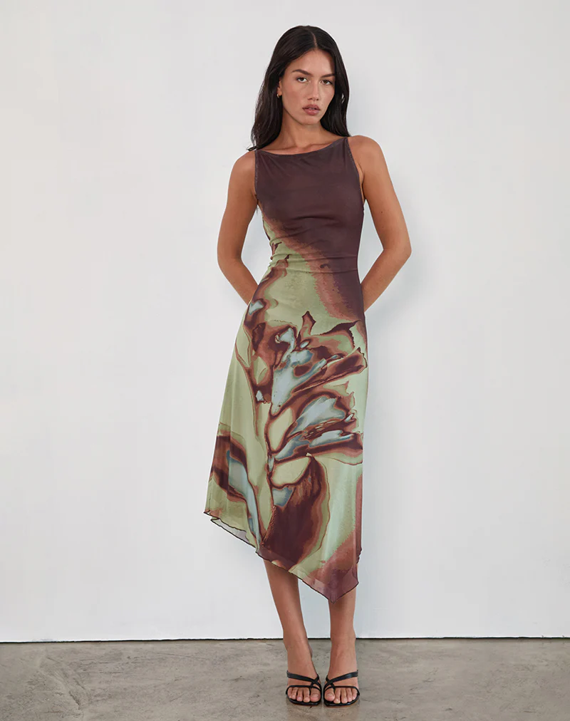 Aysun Midi Dress in Lumen Mesh Brown - Image 2