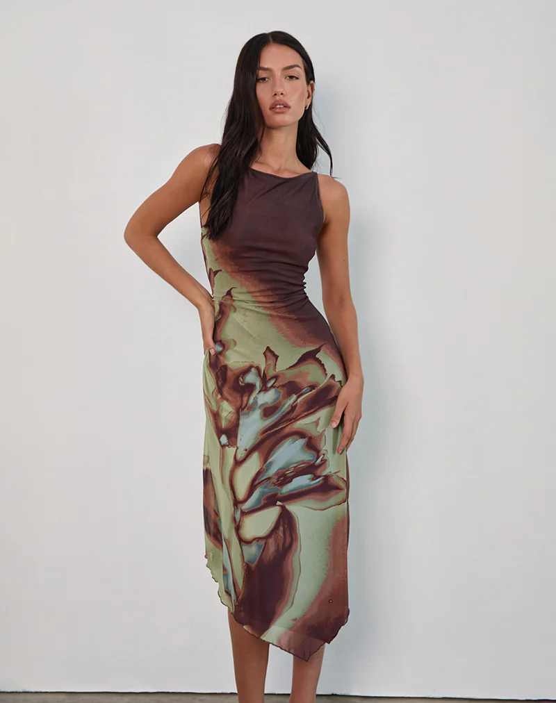 Aysun Midi Dress in Lumen Mesh Brown - Image 3