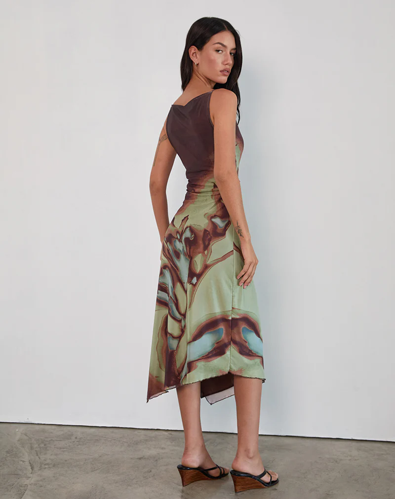 Aysun Midi Dress in Lumen Mesh Brown - Image 4