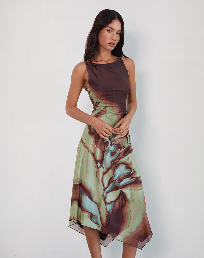Aysun Midi Dress in Lumen Mesh Brown - Image 5