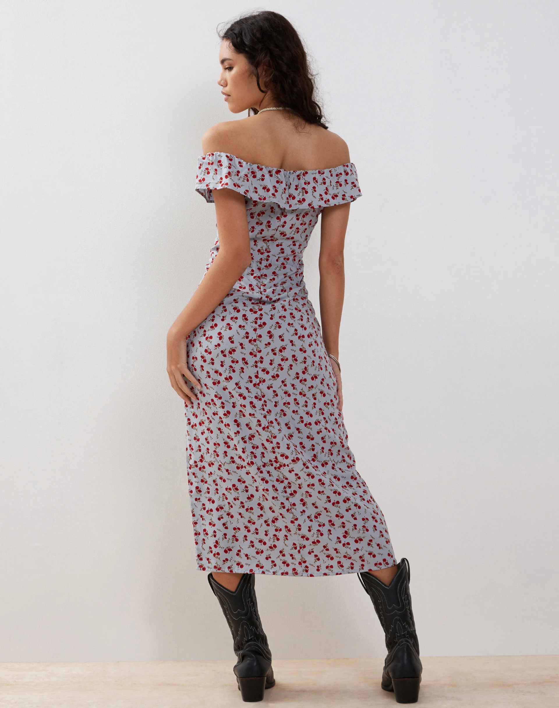 Ayudia Bardot Midi Dress in Blue Floral Ditsy - Image 6