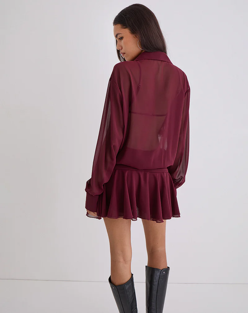 Azphira Long Sleeve Button Up Playsuit in Burgundy - Image 7