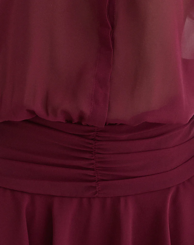 Azphira Long Sleeve Button Up Playsuit in Burgundy - Image 8