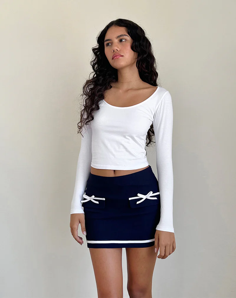 Babeda Bow Mini Skirt in Navy - Image 3