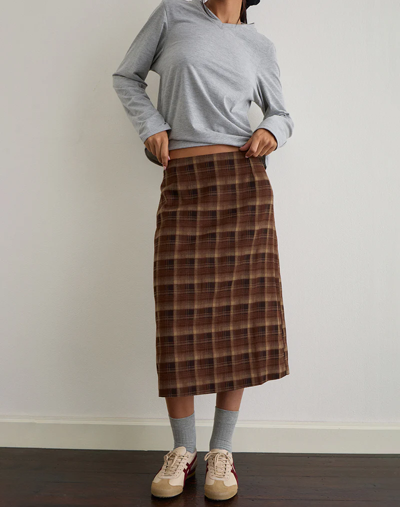 Badria Midi Skirt in Tartan Brown Red - Image 2