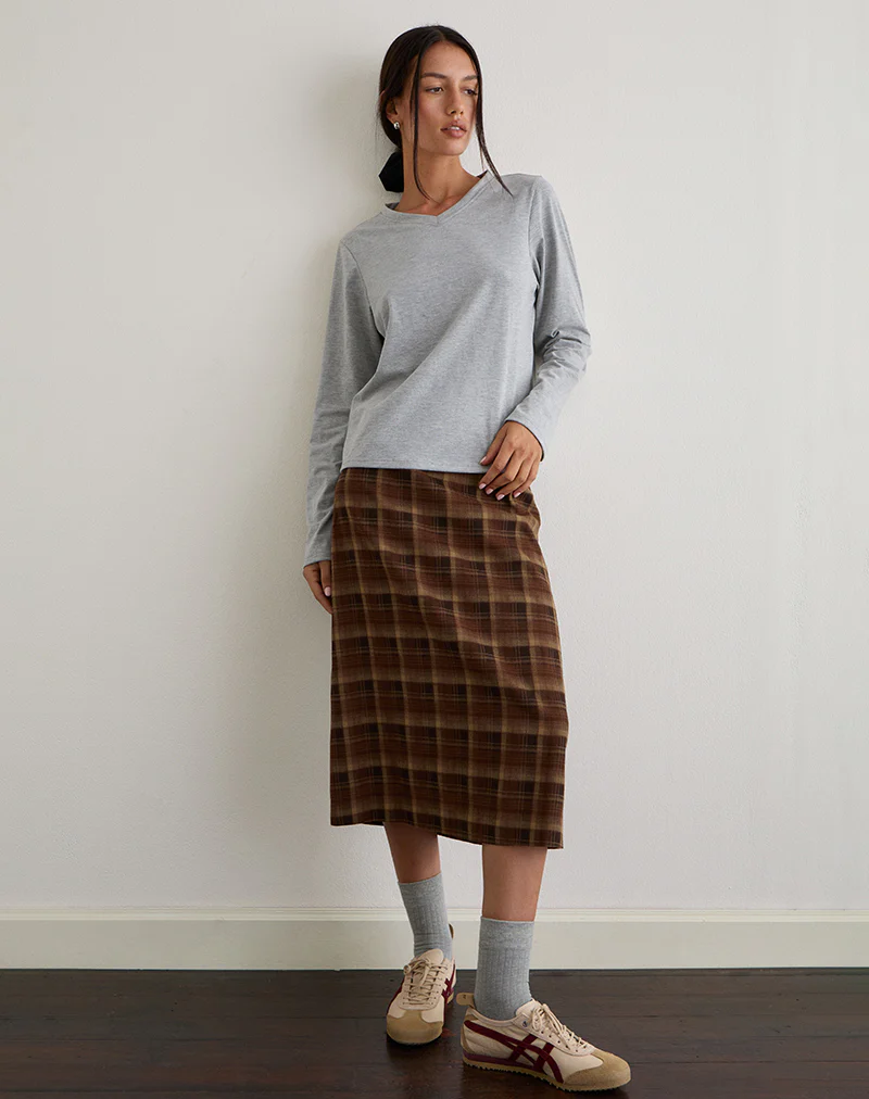 Badria Midi Skirt in Tartan Brown Red - Image 5