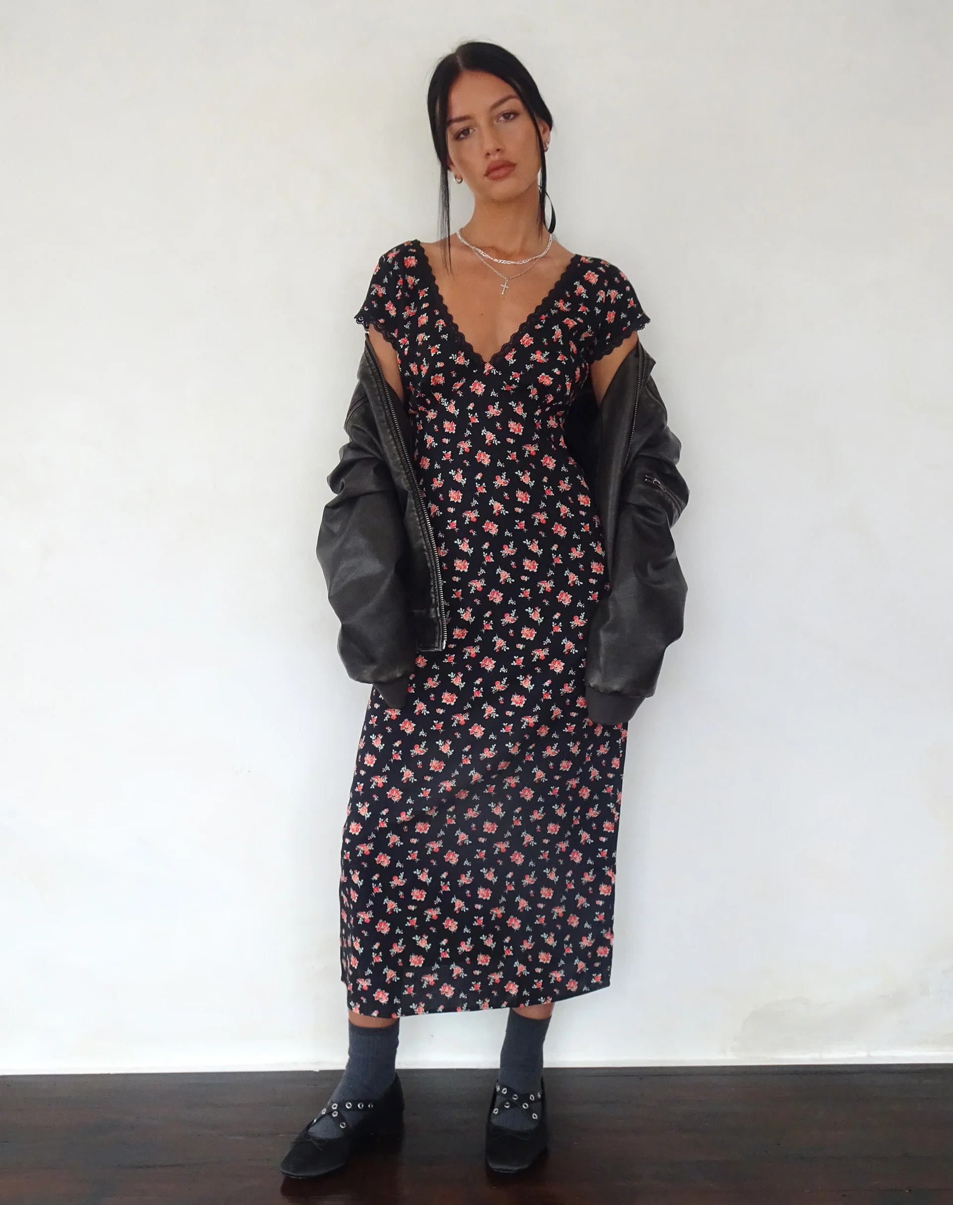 Bahata Midi Dress in Flowing Rose Black - Image 4