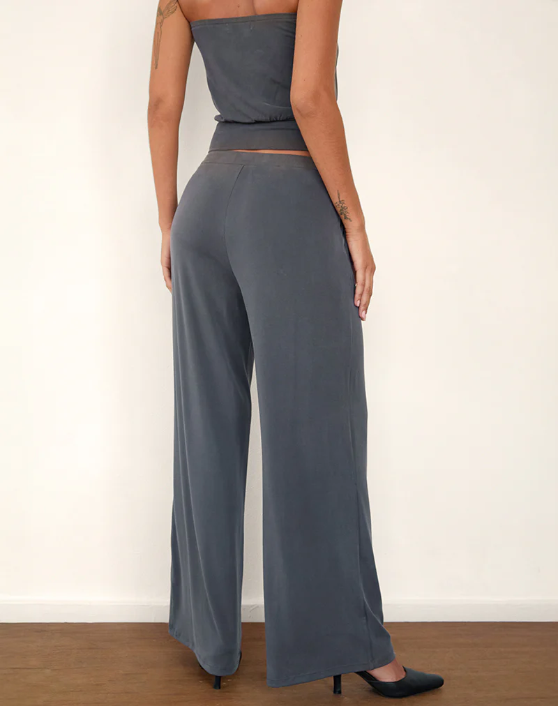 Baku Wide Leg Trouser in Dark Grey - Image 3