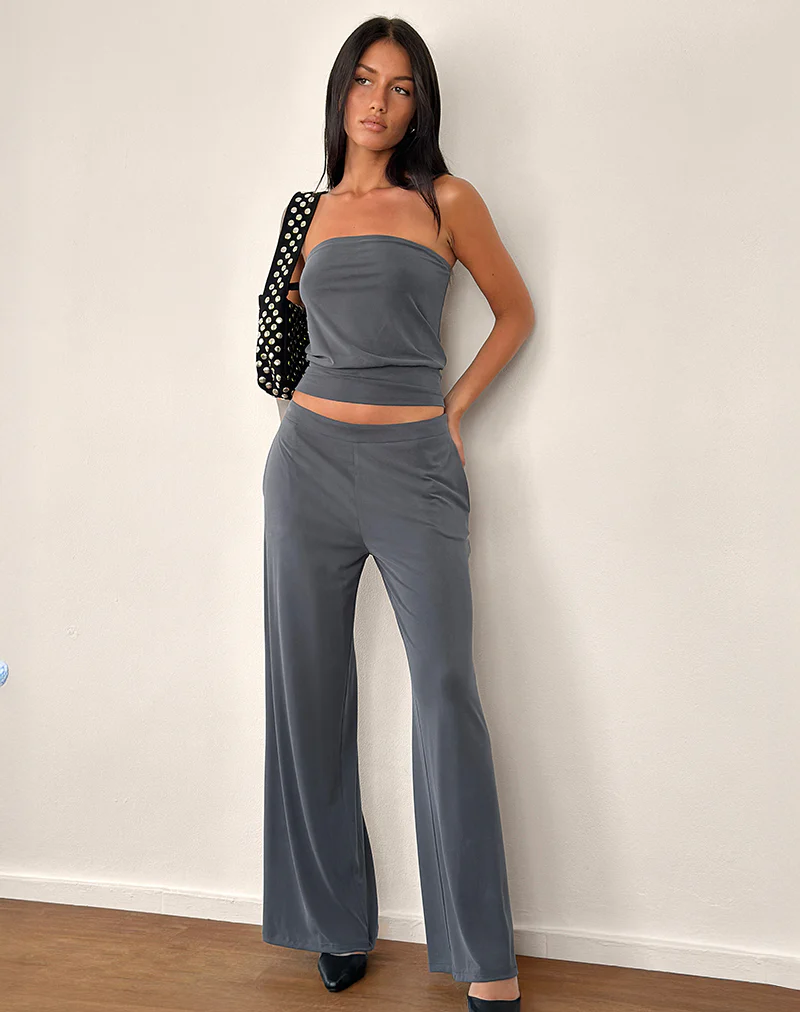 Baku Wide Leg Trouser in Dark Grey - Image 4