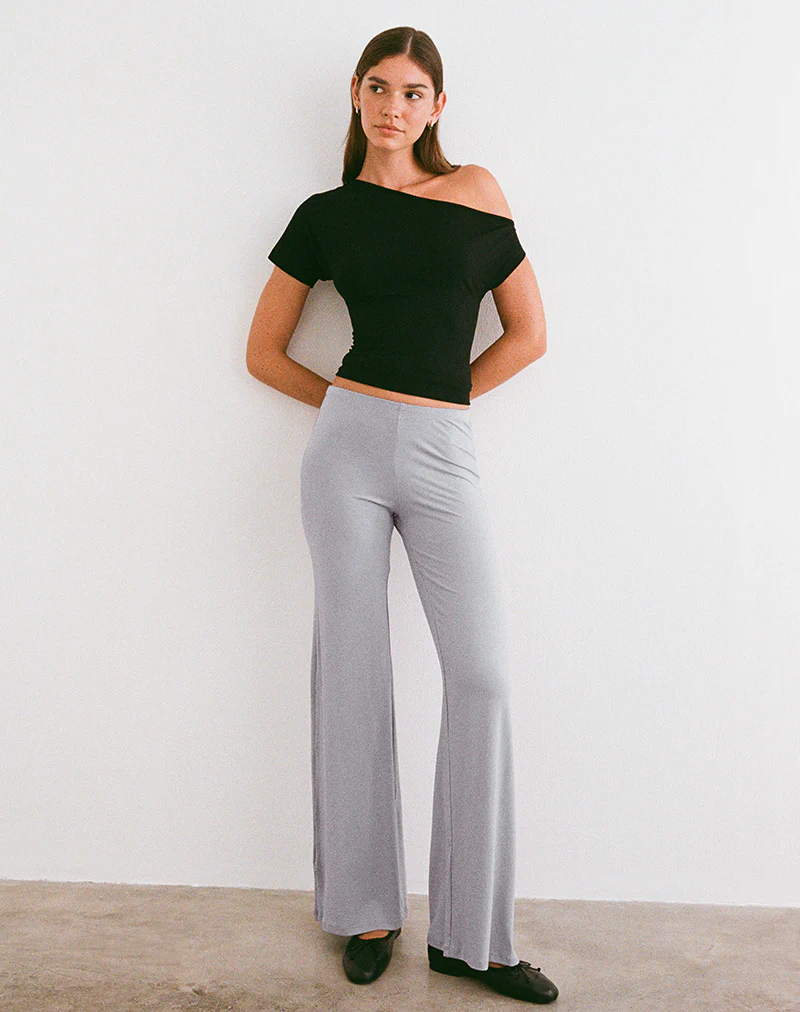 Baku Wide Leg Trouser in Rayon Jersey Lilac Grey - Image 3