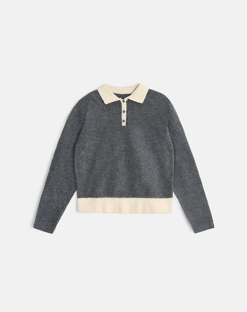 Balamoa Jumper in Knit Grey and Cream - Image 3