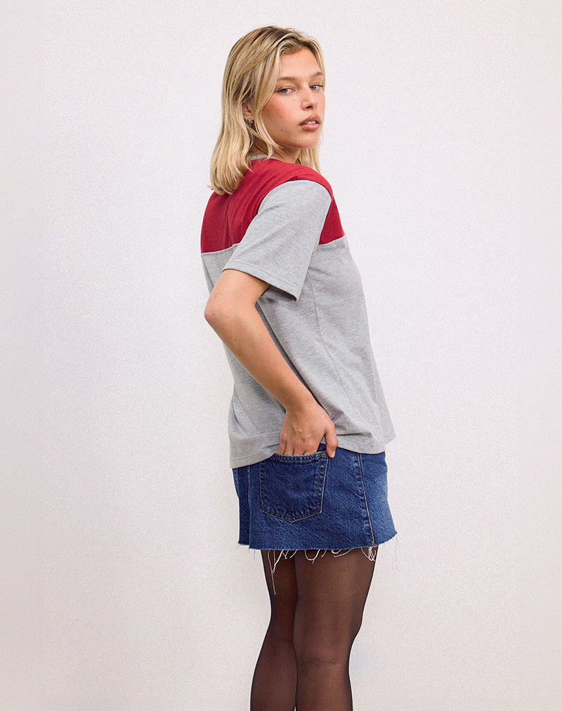 Balap Oversized Top in Grey Marl and Adrenaline Red with '86' Emb - Image 4