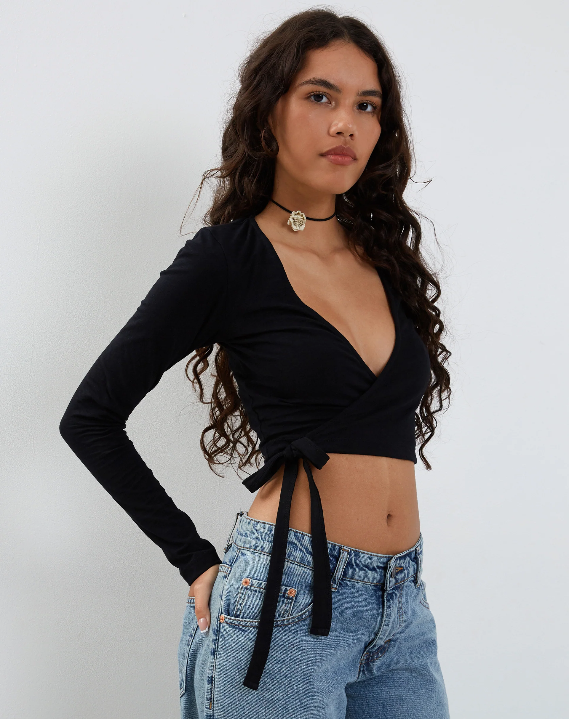 Ballet Long Sleeve Wrap Top in Black Jersey - Image 5