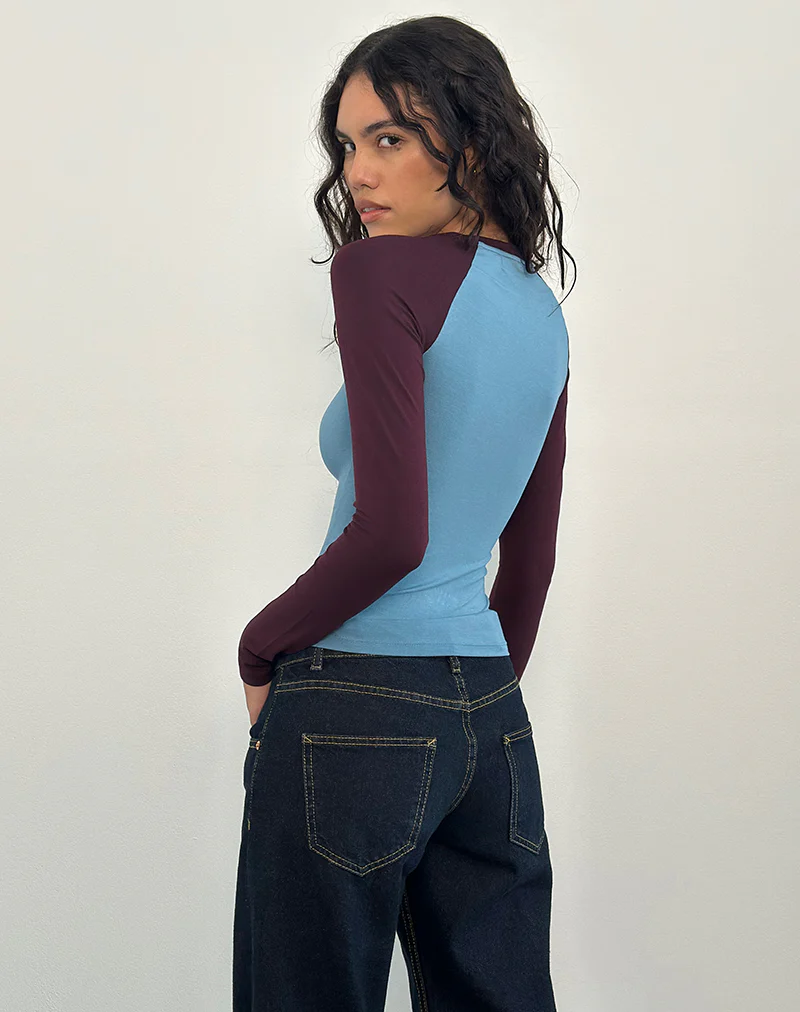 Balqis Long Sleeve top in Blue Redwood Combination - Image 4